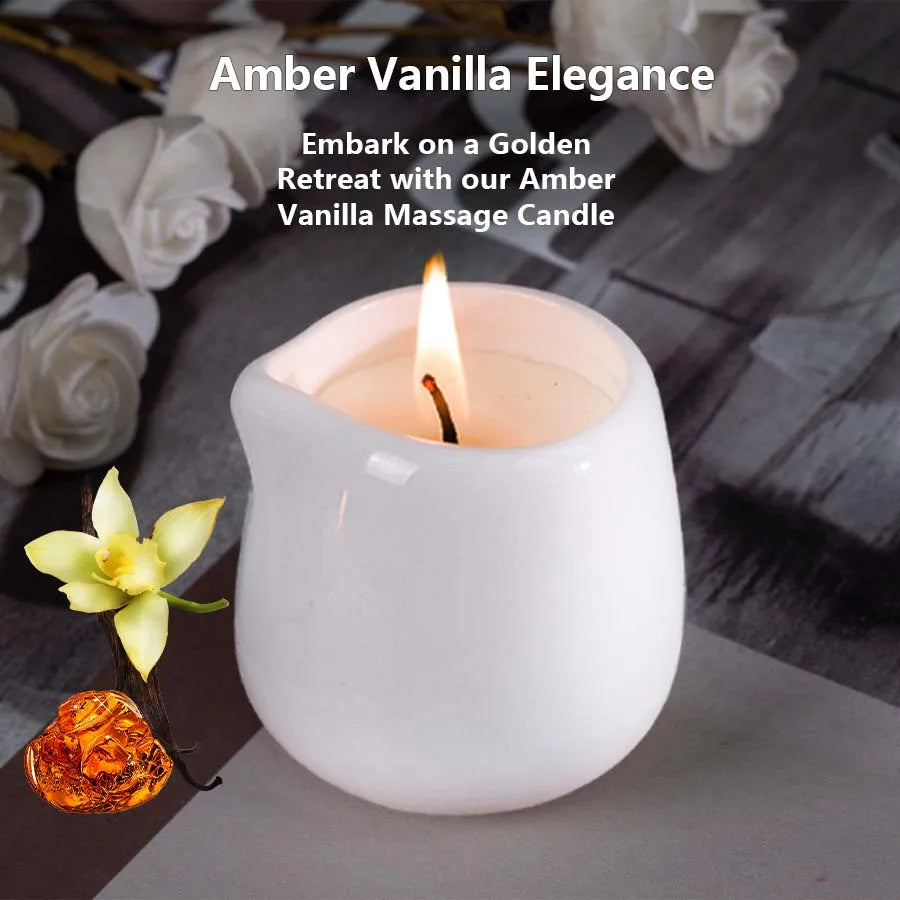 1pc Amber Vanilla massage essential oil candle, coconut wax, heating, body open back SPA romantic holder home decor valentines - candletown.net