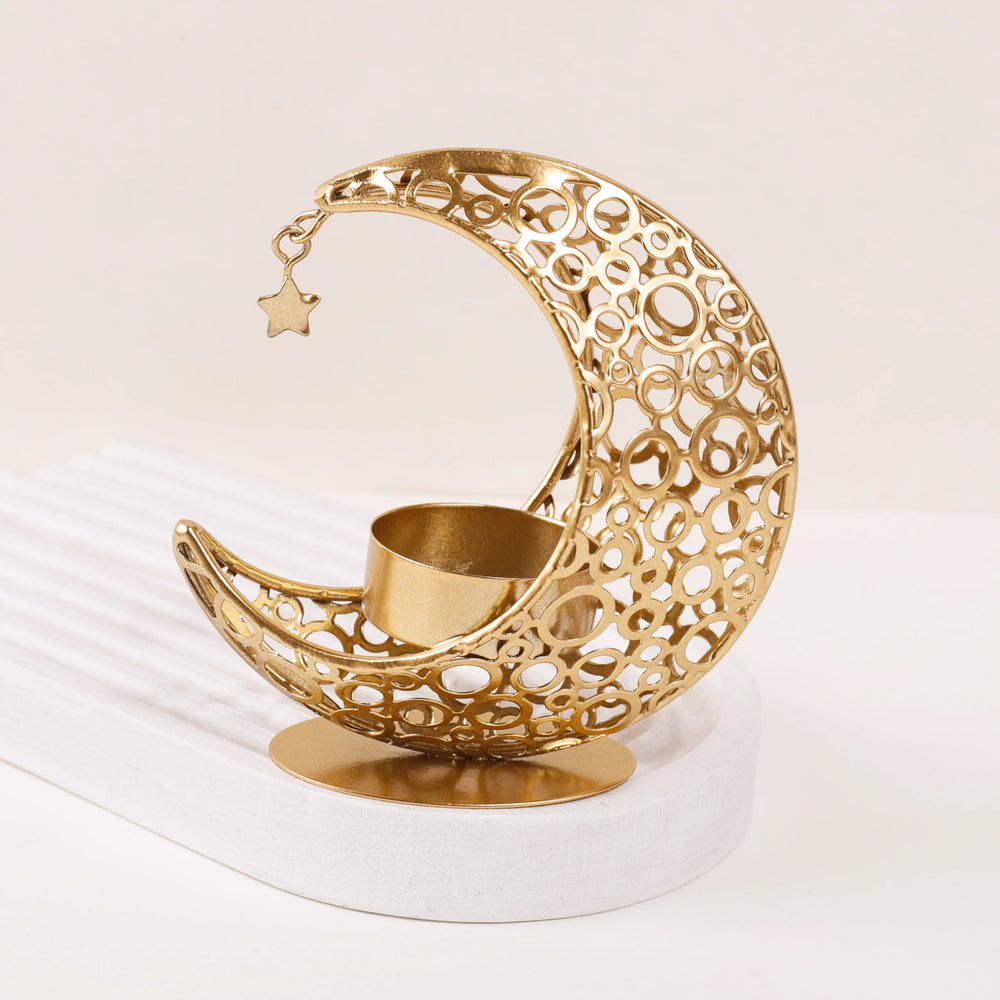 Black & Gold Crescent Moon Candle Holder – 11.2 cm - candletown.net