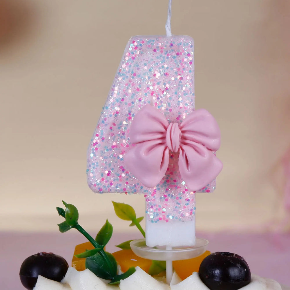 Pink Bow Number Candle – Elegant Cake Topper for Birthdays & Celebrations - candletown.net
