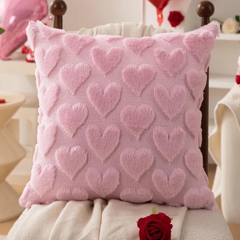 Valentine’s Day Plush Pillow Cover with Embroidered Heart - candletown.net
