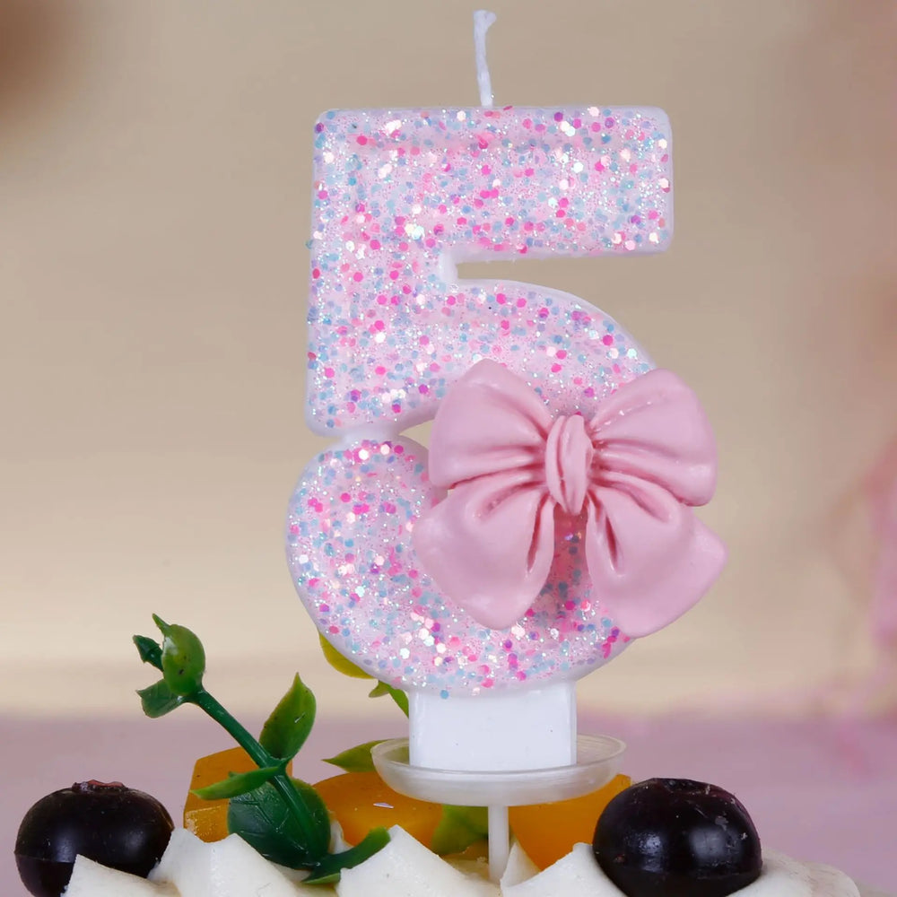 Pink Bow Number Candle – Elegant Cake Topper for Birthdays & Celebrations - candletown.net