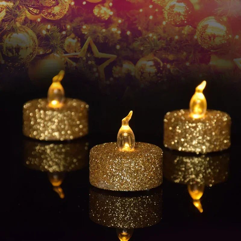 Gold or Silver Glitter LED Flameless Tealight Candles – 3/6/12pcs Set
