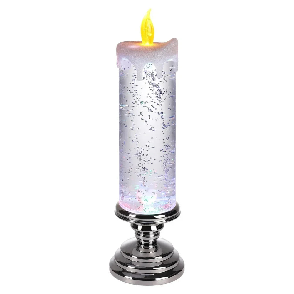Decorative candle with bubbling effect and flame on a white background