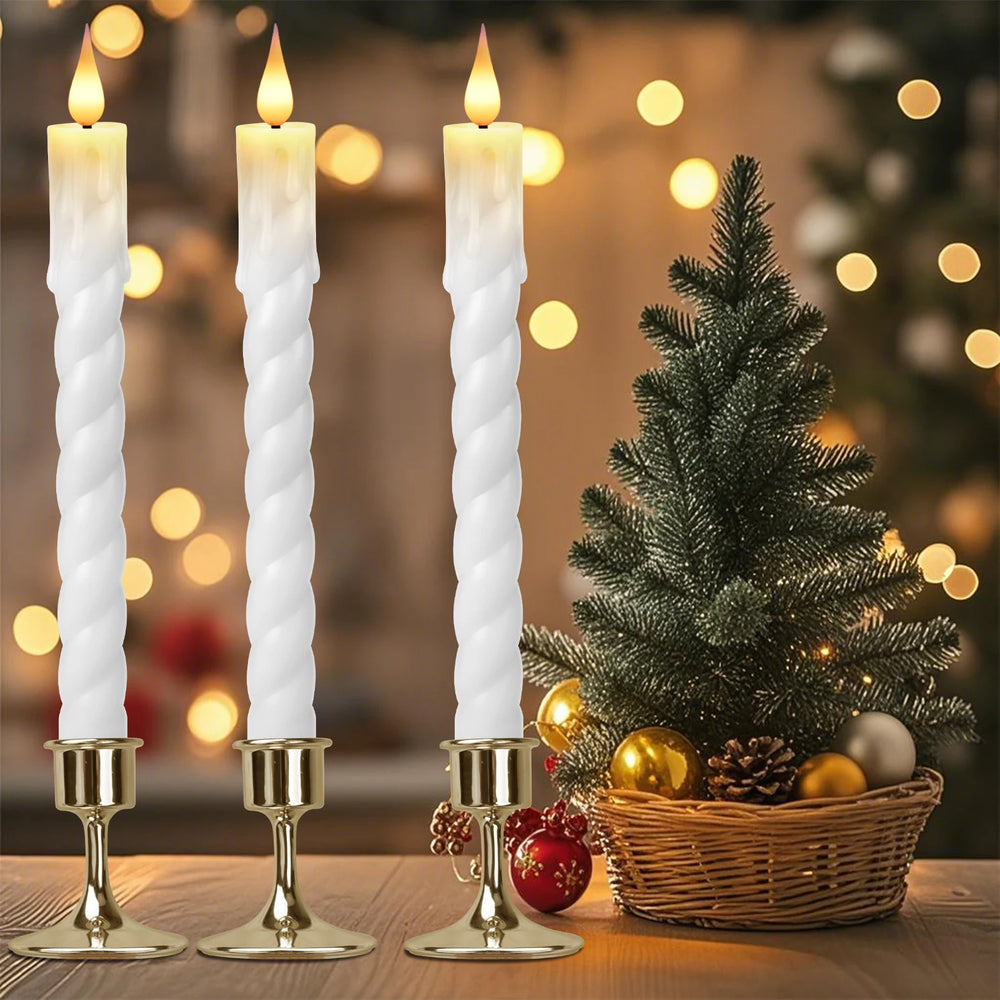 6Pcs Flameless LED Taper Candle Set with Timer and Holders - candletown.net