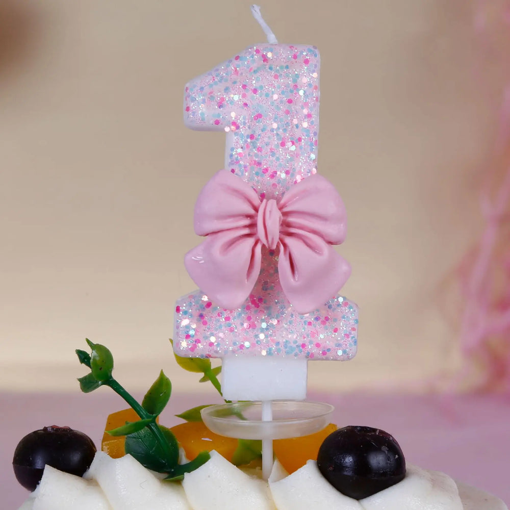 Pink Bow Number Candle – Elegant Cake Topper for Birthdays & Celebrations - candletown.net
