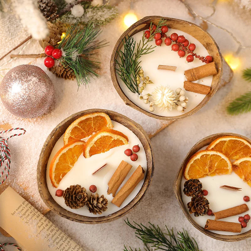 Coconut Bowl Scented Candle with Dried Flowers – Soy Wax Decorative Candle - candletown.net