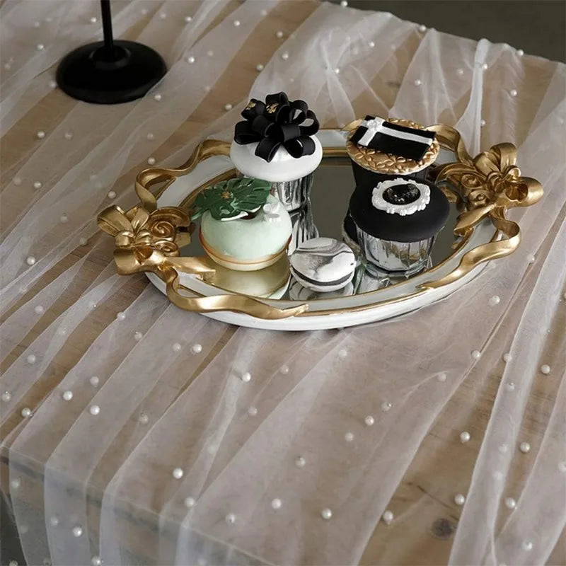 White Pearl Table Runner – Lace Tulle Wedding Decor - candletown.net
