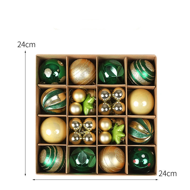 Box of Christmas ornaments with dimensions indicated
