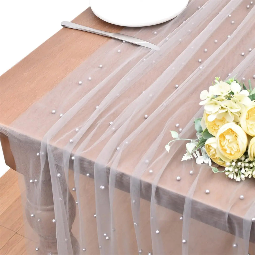 White Pearl Table Runner – Lace Tulle Wedding Decor - candletown.net