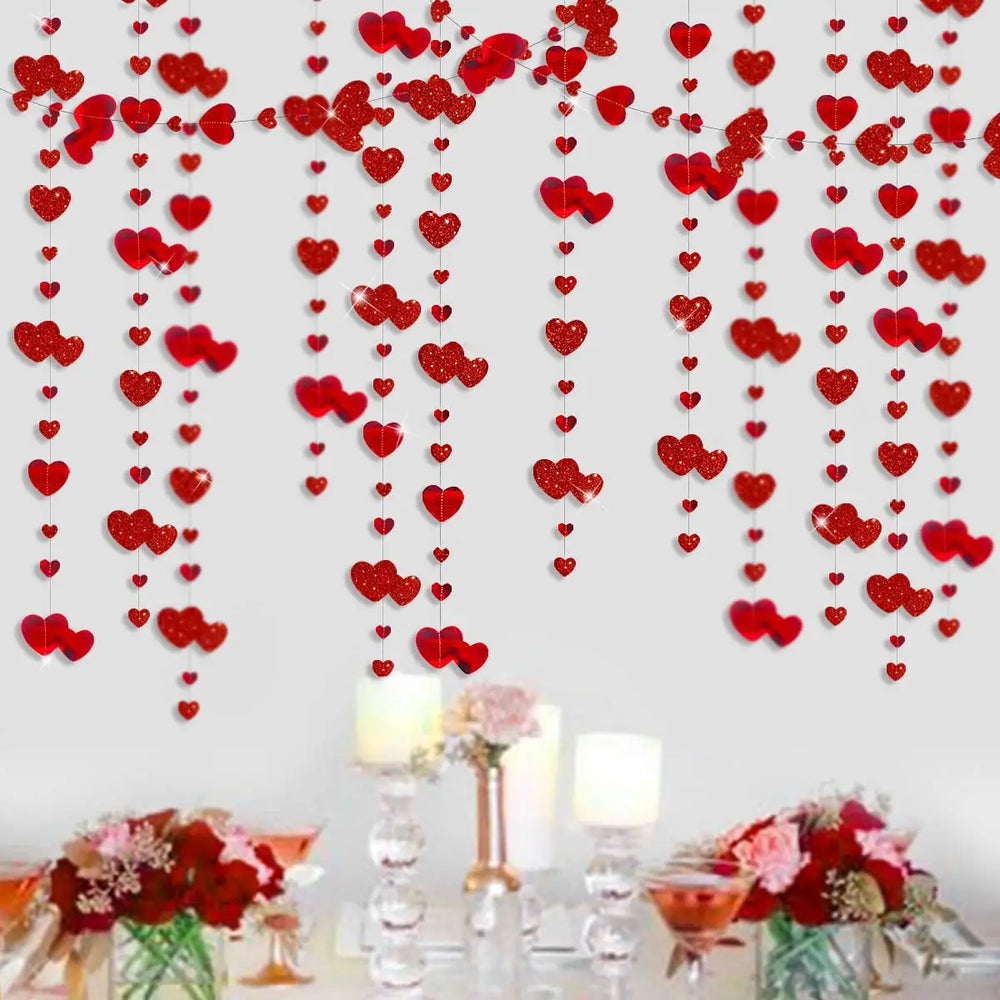 Red Glitter Heart Hanging Garland - candletown.net