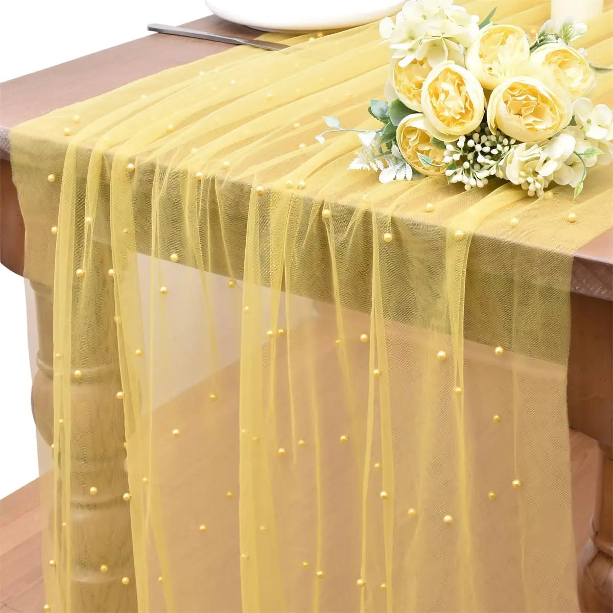 White Pearl Table Runner – Lace Tulle Wedding Decor - candletown.net
