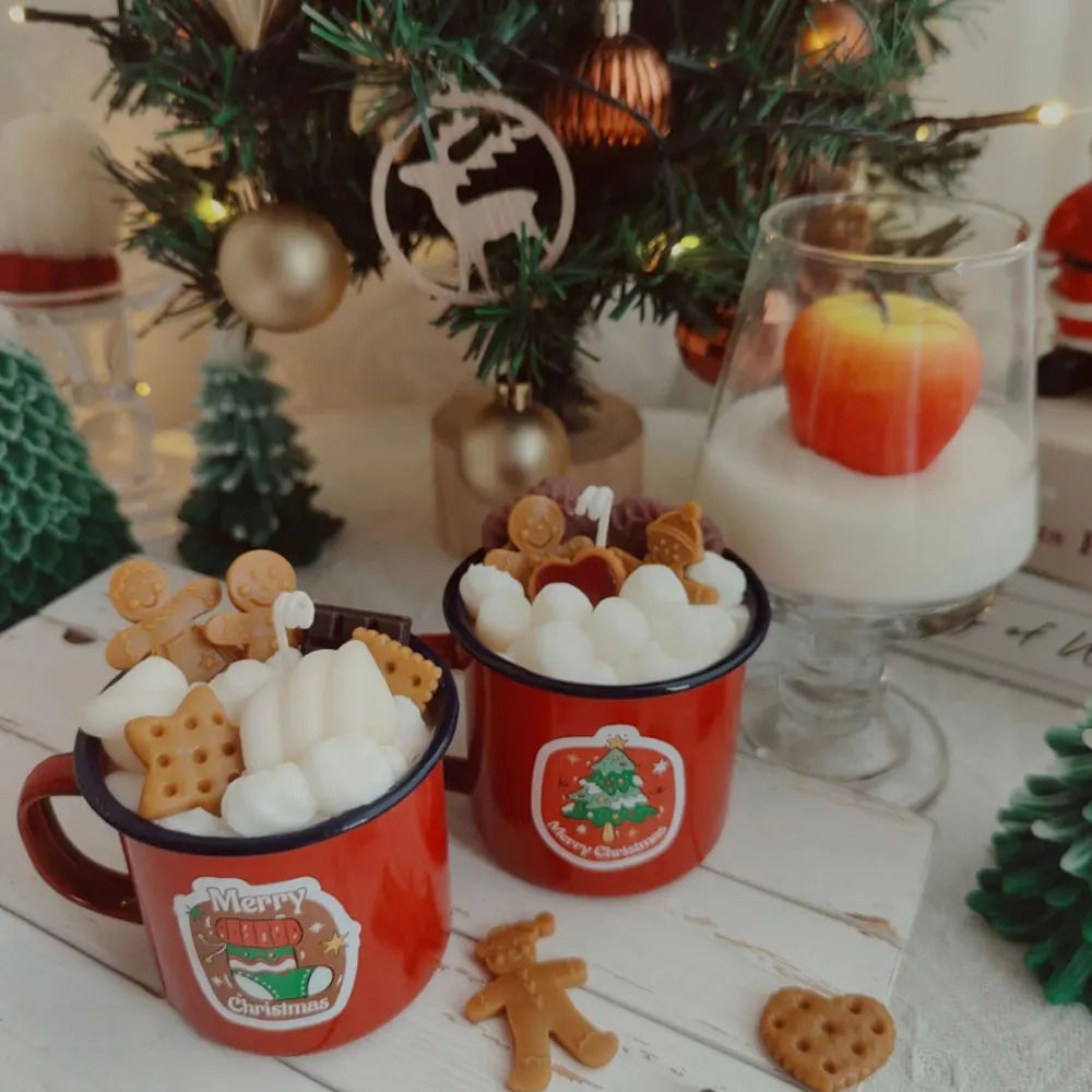 Handmade Christmas Mug Candle – Gingerbread Man & Marshmallow - candletown.net