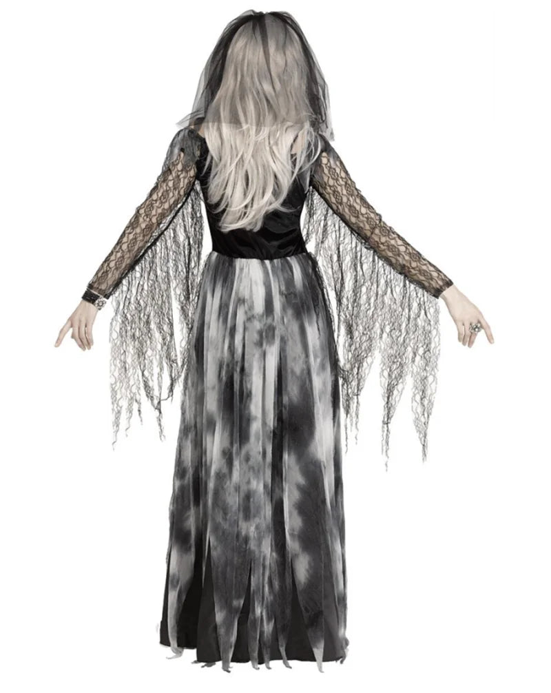 Gothic Ghost Bride Costume – Halloween Vampire & Witch Dress Set for Women - candletown.net