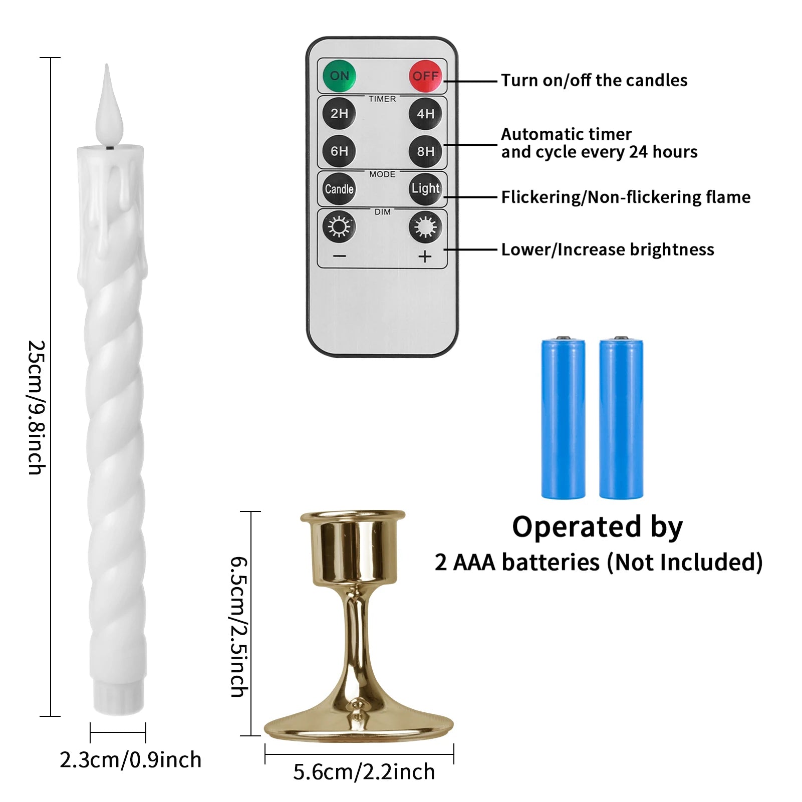 6Pcs Flameless LED Taper Candle Set with Timer and Holders - candletown.net