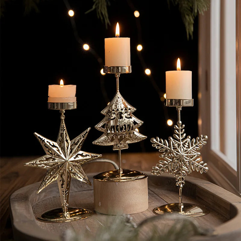 Christmas Metal Tealight Holders – Star, Snowflake & Elk