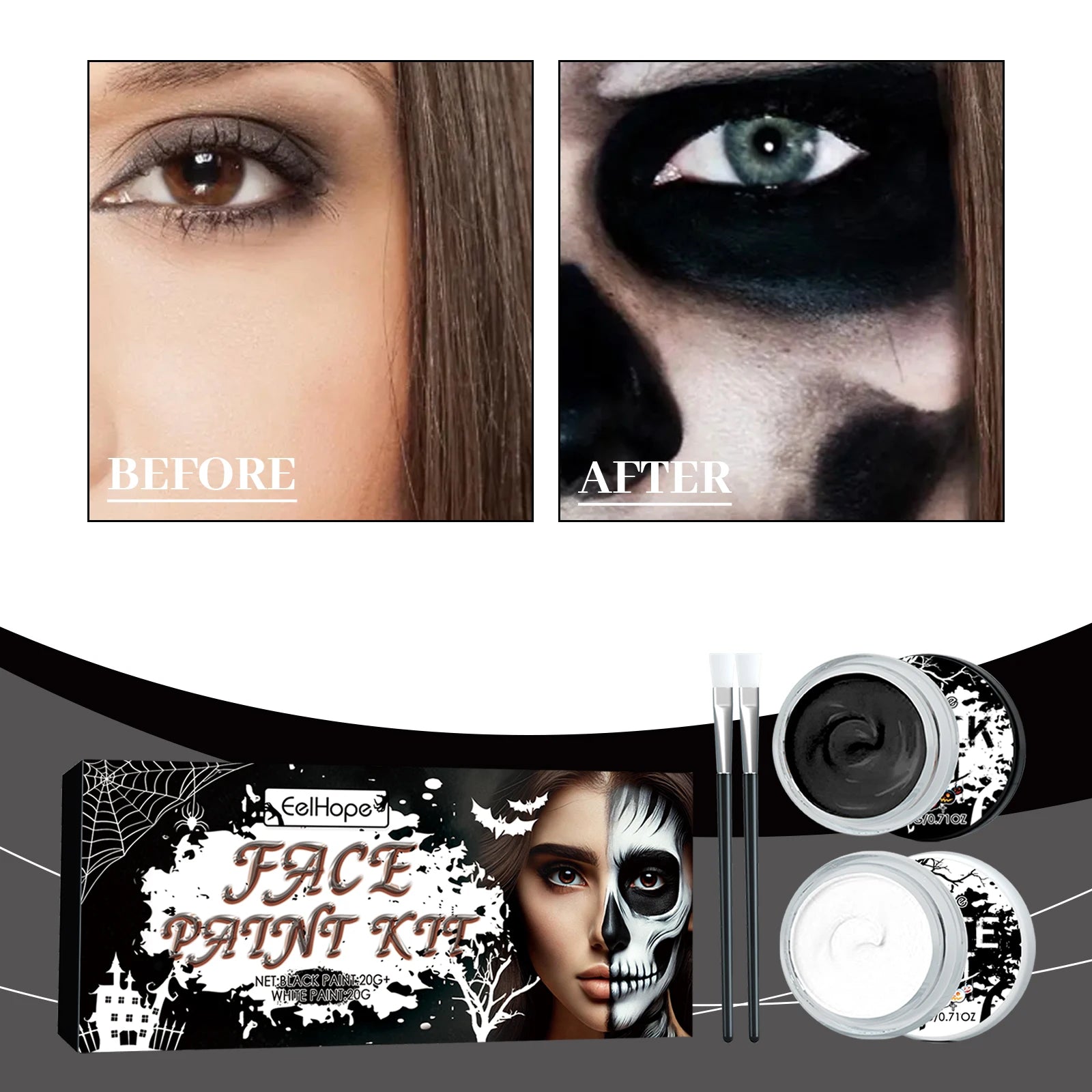 Black & White Halloween Face Paint Set - candletown.net