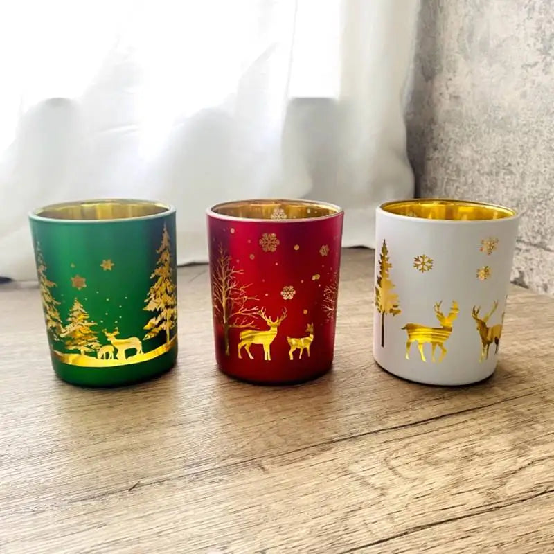 Christmas Glass Candle Holder – Red, Green & White