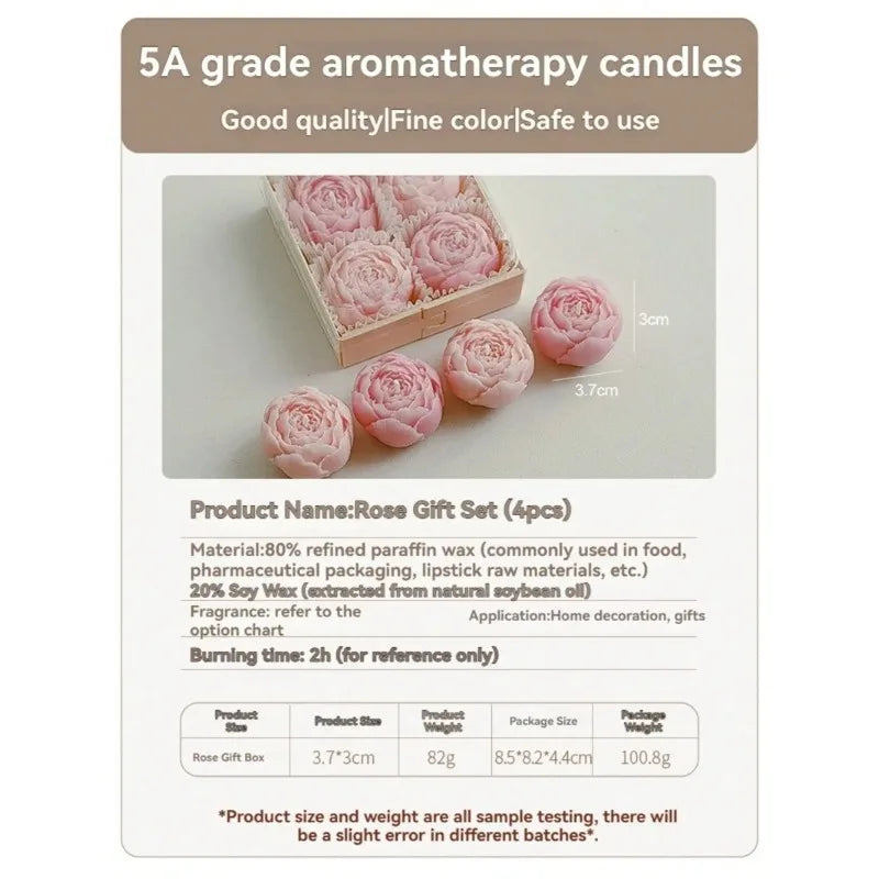 Rose Flower Shaped Soy Wax Candles – Set of 4 - candletown.net