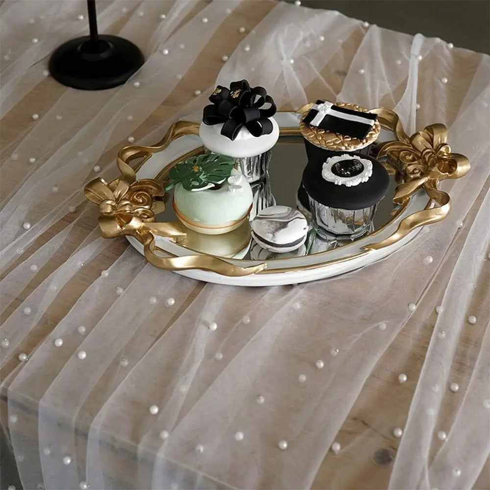 White Pearl Table Runner – Lace Tulle Wedding Decor - candletown.net