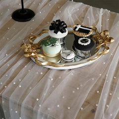White Pearl Table Runner – Lace Tulle Wedding Decor - candletown.net