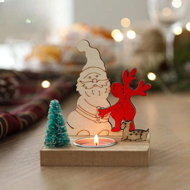 Wooden Christmas House Candle Holder
