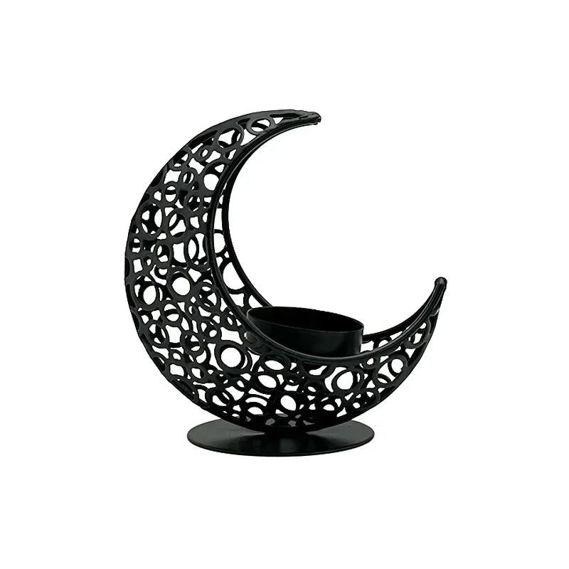 Black & Gold Crescent Moon Candle Holder – 11.2 cm