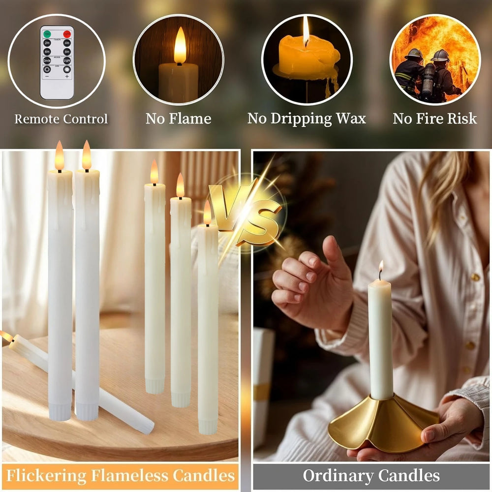 6Pcs Flameless LED Taper Candle Set with Timer and Holders - candletown.net