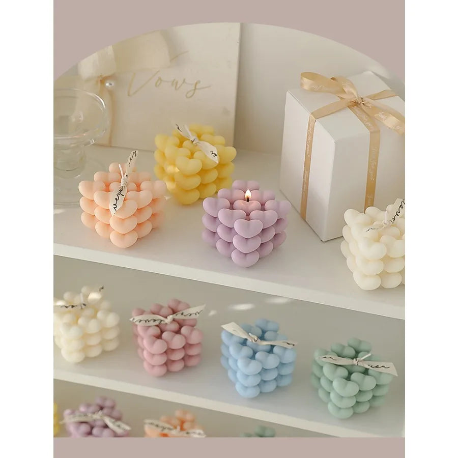 Pastel Heart Cube Soy Wax Candle – Sculptural Decor & Gift - candletown.net