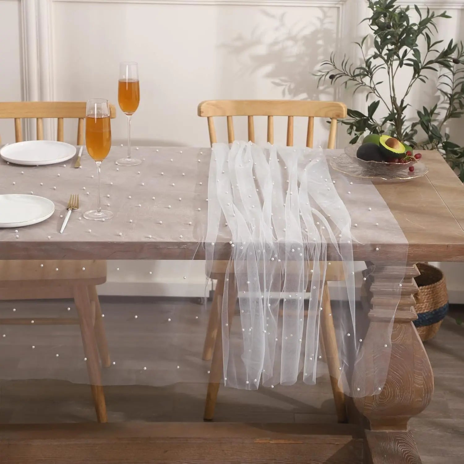 White Pearl Table Runner – Lace Tulle Wedding Decor - candletown.net