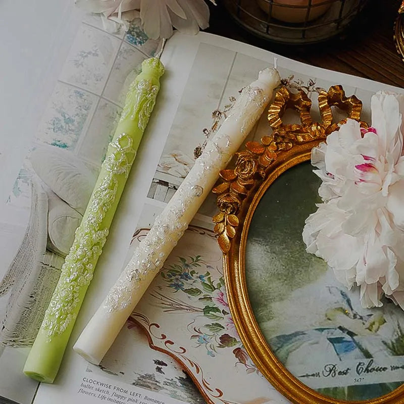 Embossed Long Taper Candle – Handcrafted Decorative Elegance - candletown.net