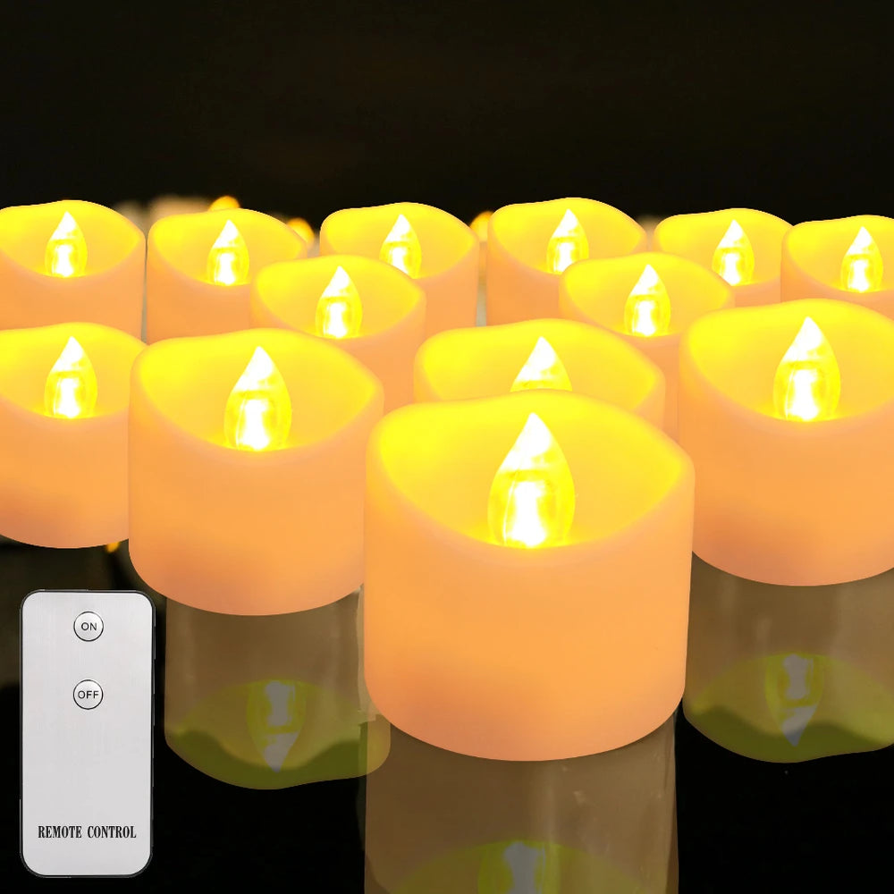 24-Pack Flickering LED Tea Light Candles – Remote & Flameless Decor - candletown.net