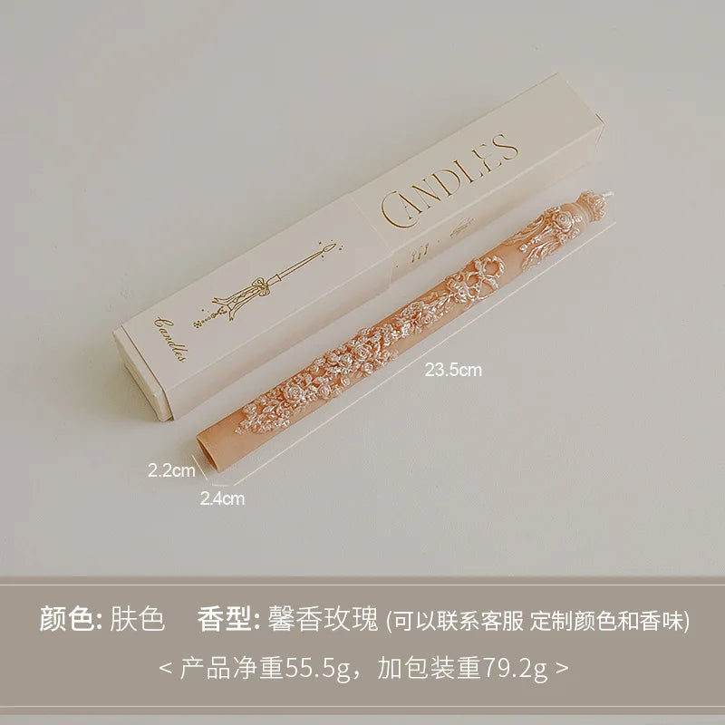 Embossed Long Taper Candle – Handcrafted Decorative Elegance - candletown.net