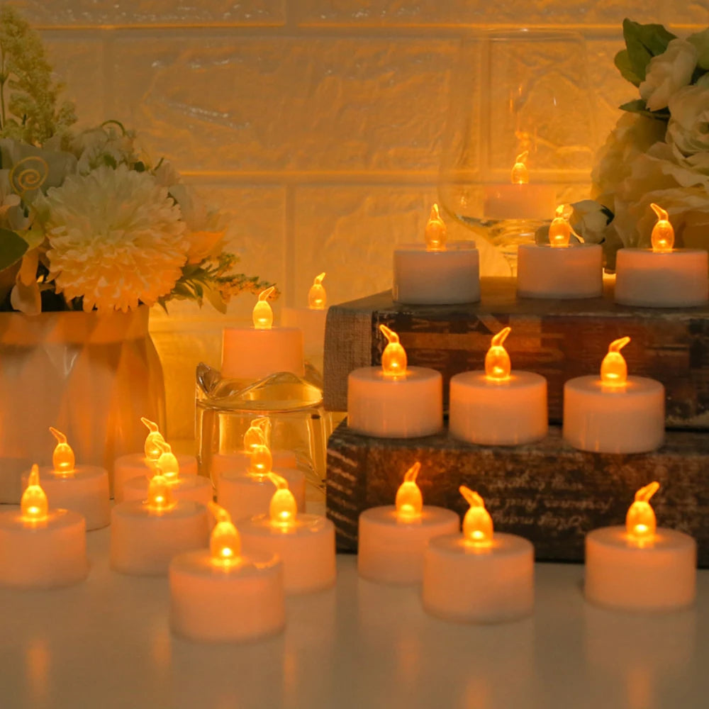 24-Pack Flickering LED Tea Light Candles – Remote & Flameless Decor - candletown.net