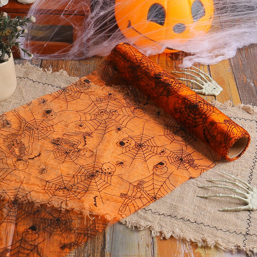 Halloween Mesh Lace Table Runner – Bat, Spider Web & Skull Design - candletown.net