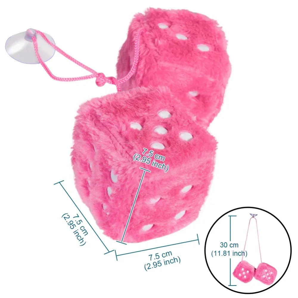 Retro 90s Fuzzy Dice – Plush Hanging Car Mirror Dice - candletown.net