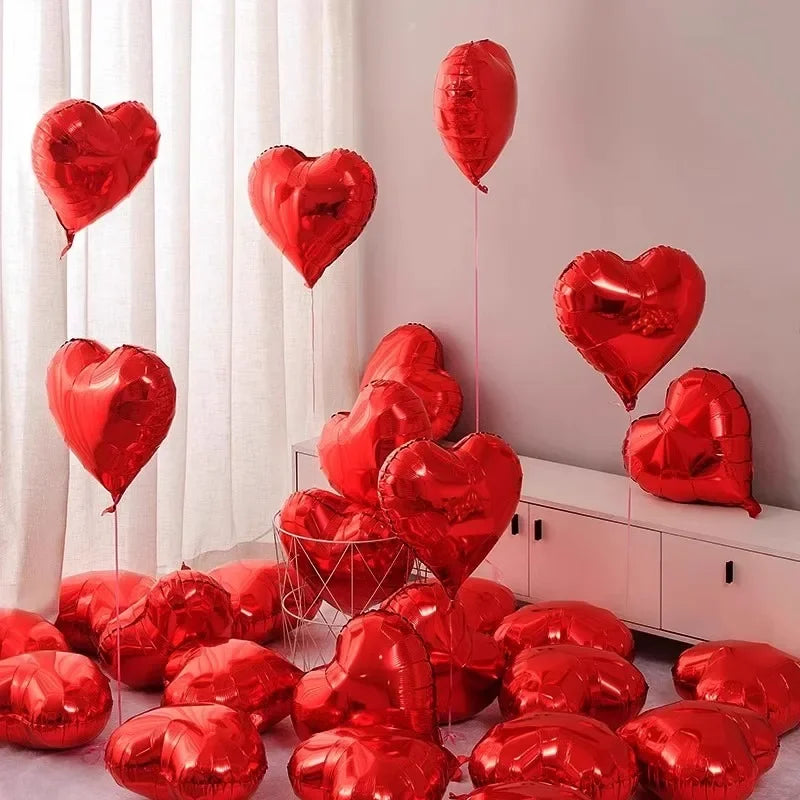 60-5PCS Red Heart Foil Balloons Inflatable Helium Balloon DIY Birthday Party Ornaments For Valentine's Day Wedding Party Gifts - candletown.net