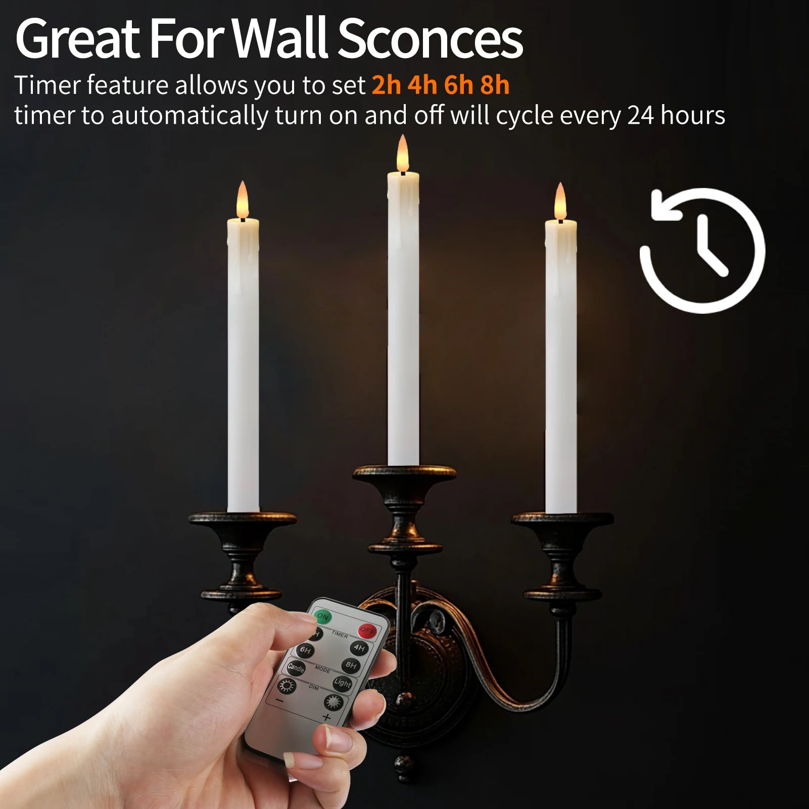 6Pcs Flameless LED Taper Candle Set with Timer and Holders - candletown.net