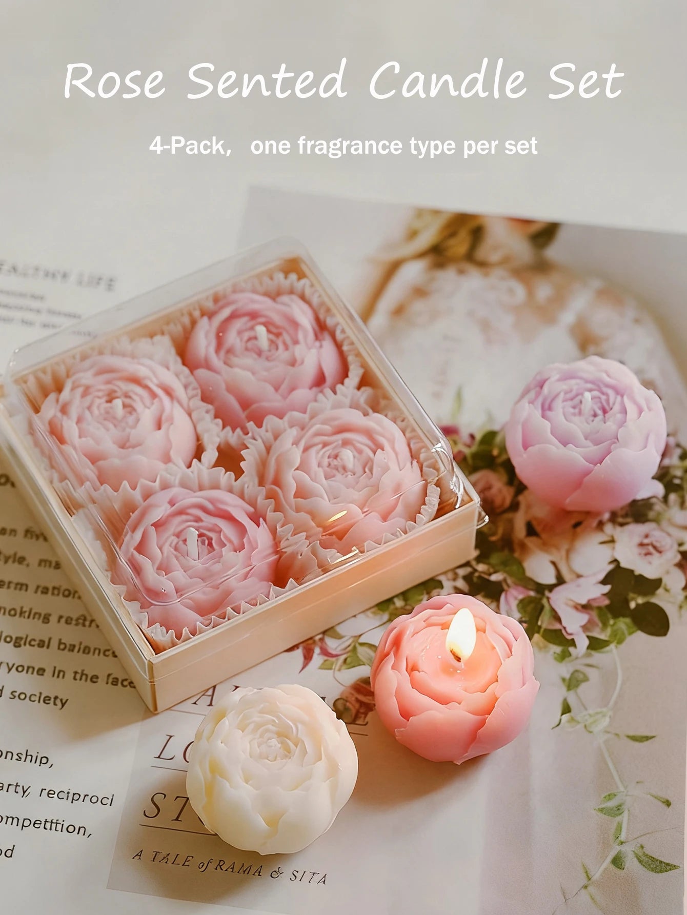 Rose Flower Shaped Soy Wax Candles – Set of 4 - candletown.net