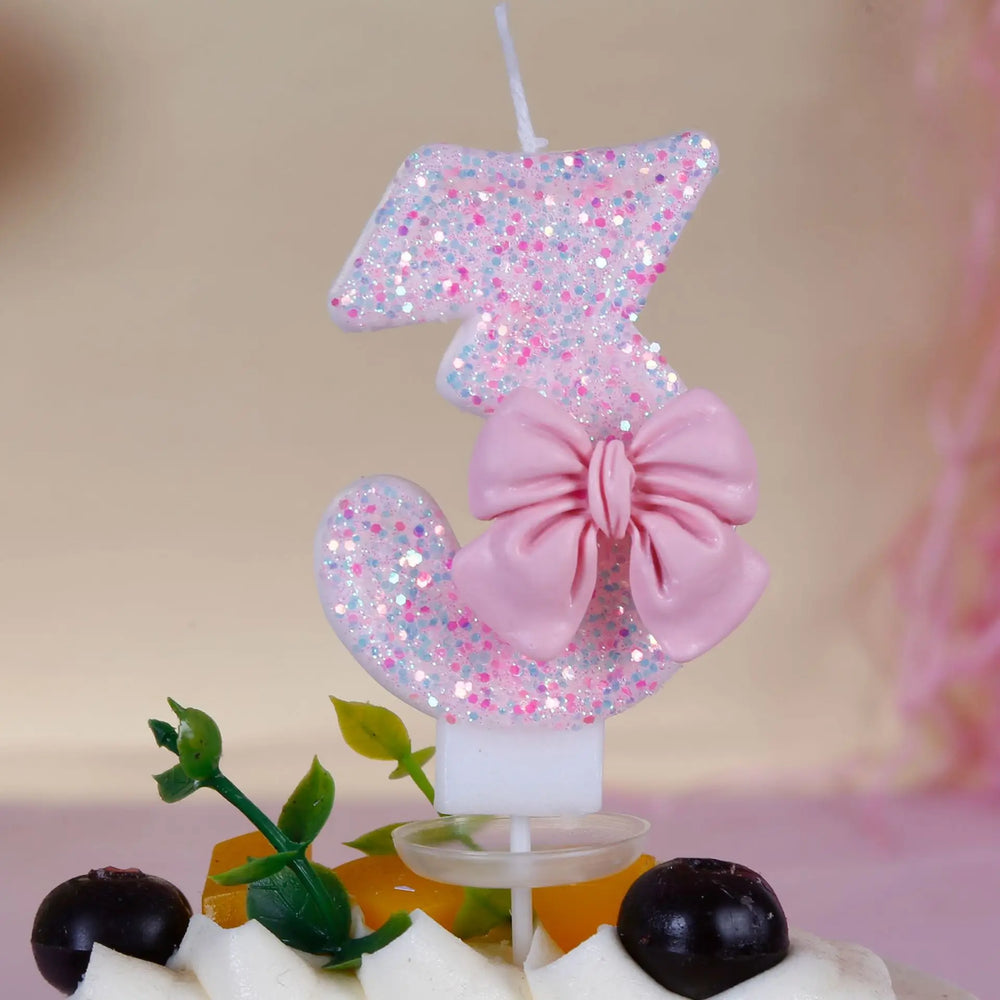 Pink Bow Number Candle – Elegant Cake Topper for Birthdays & Celebrations - candletown.net