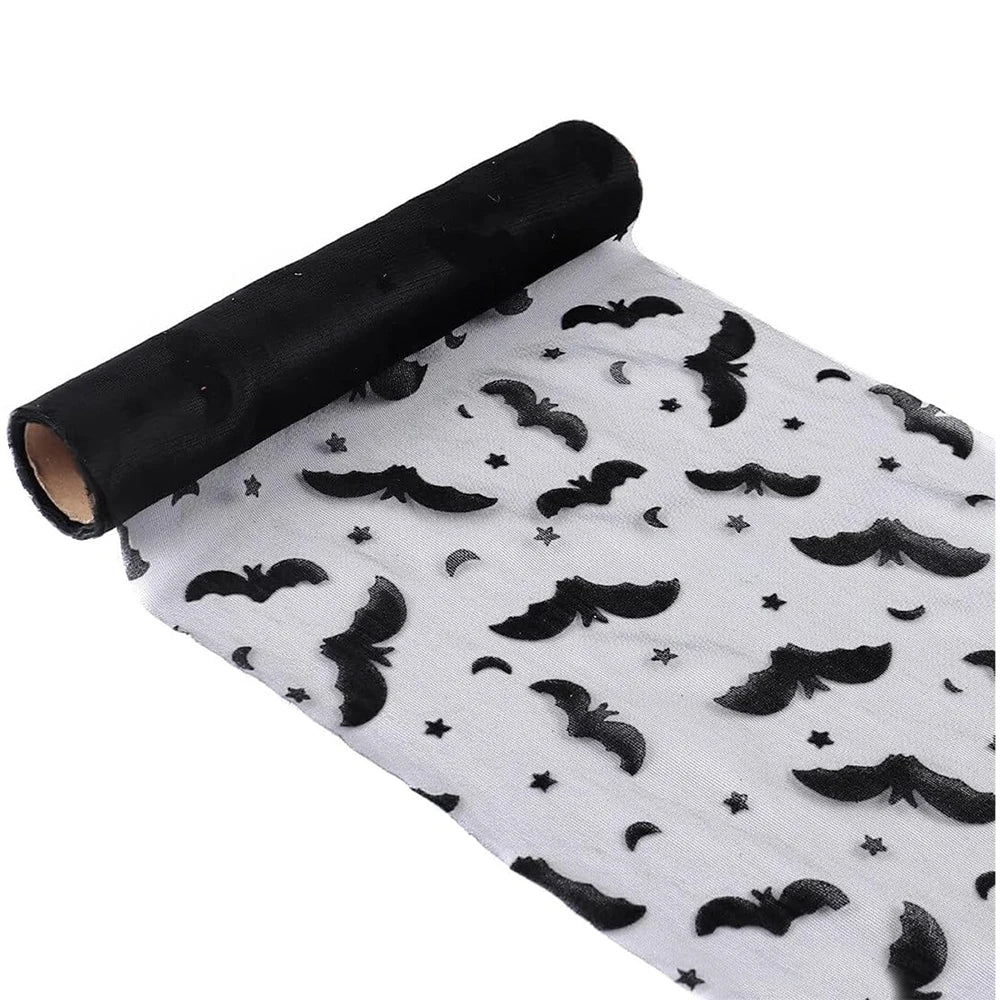 Halloween Mesh Lace Table Runner – Bat, Spider Web & Skull Design - candletown.net