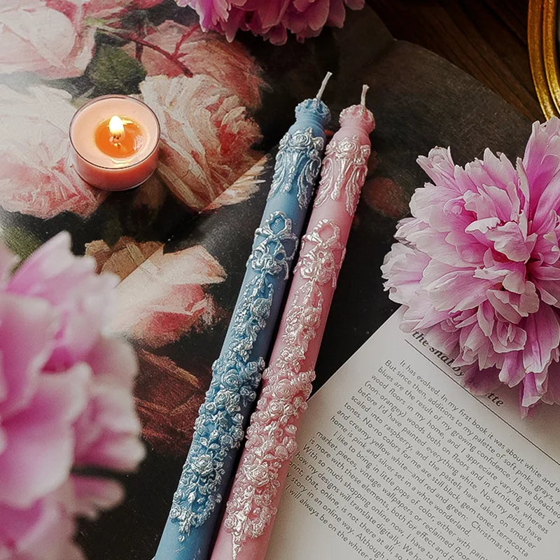 Embossed Long Taper Candle – Handcrafted Decorative Elegance - candletown.net
