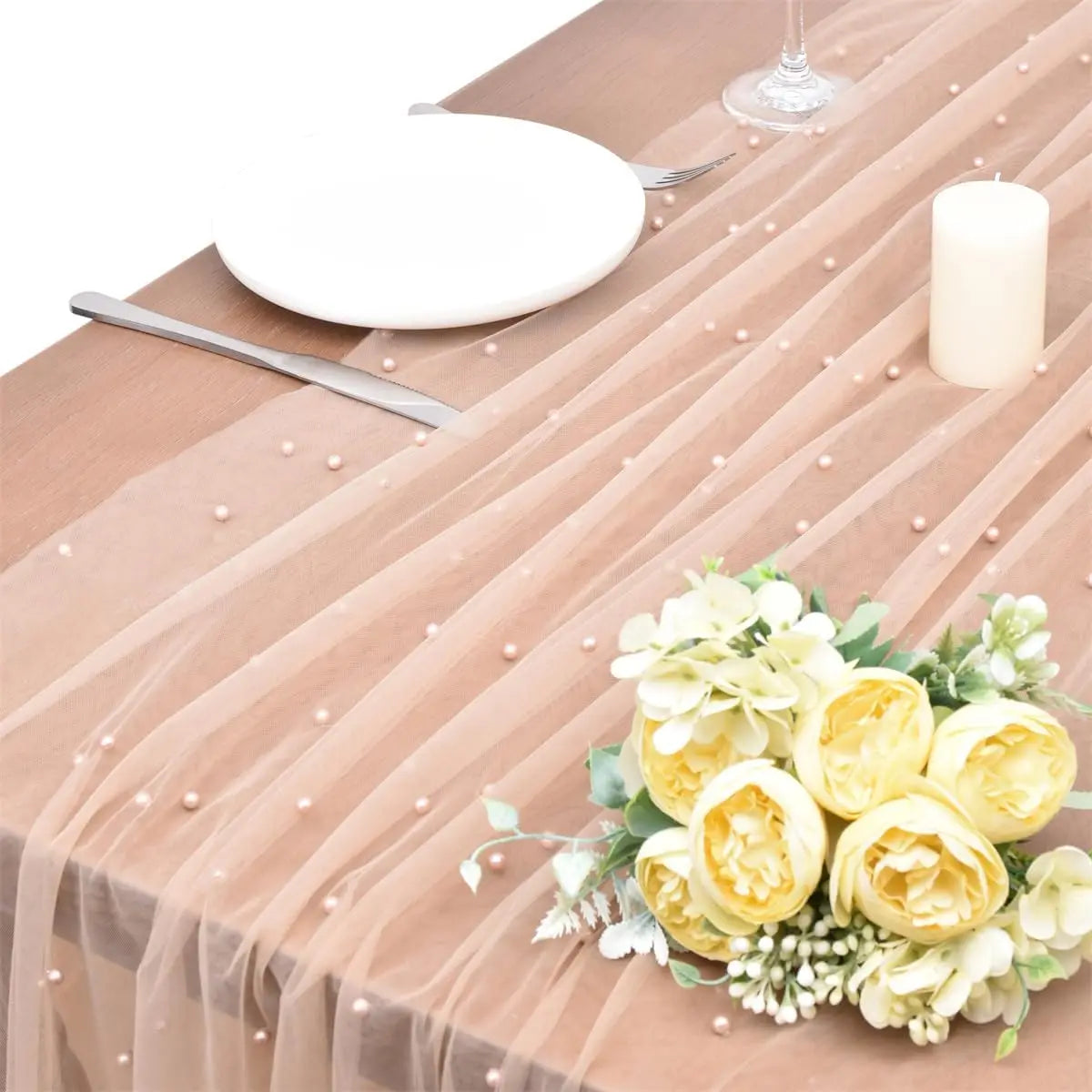 White Pearl Table Runner – Lace Tulle Wedding Decor - candletown.net