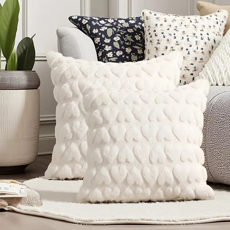 Valentine’s Day Plush Pillow Cover with Embroidered Heart - candletown.net