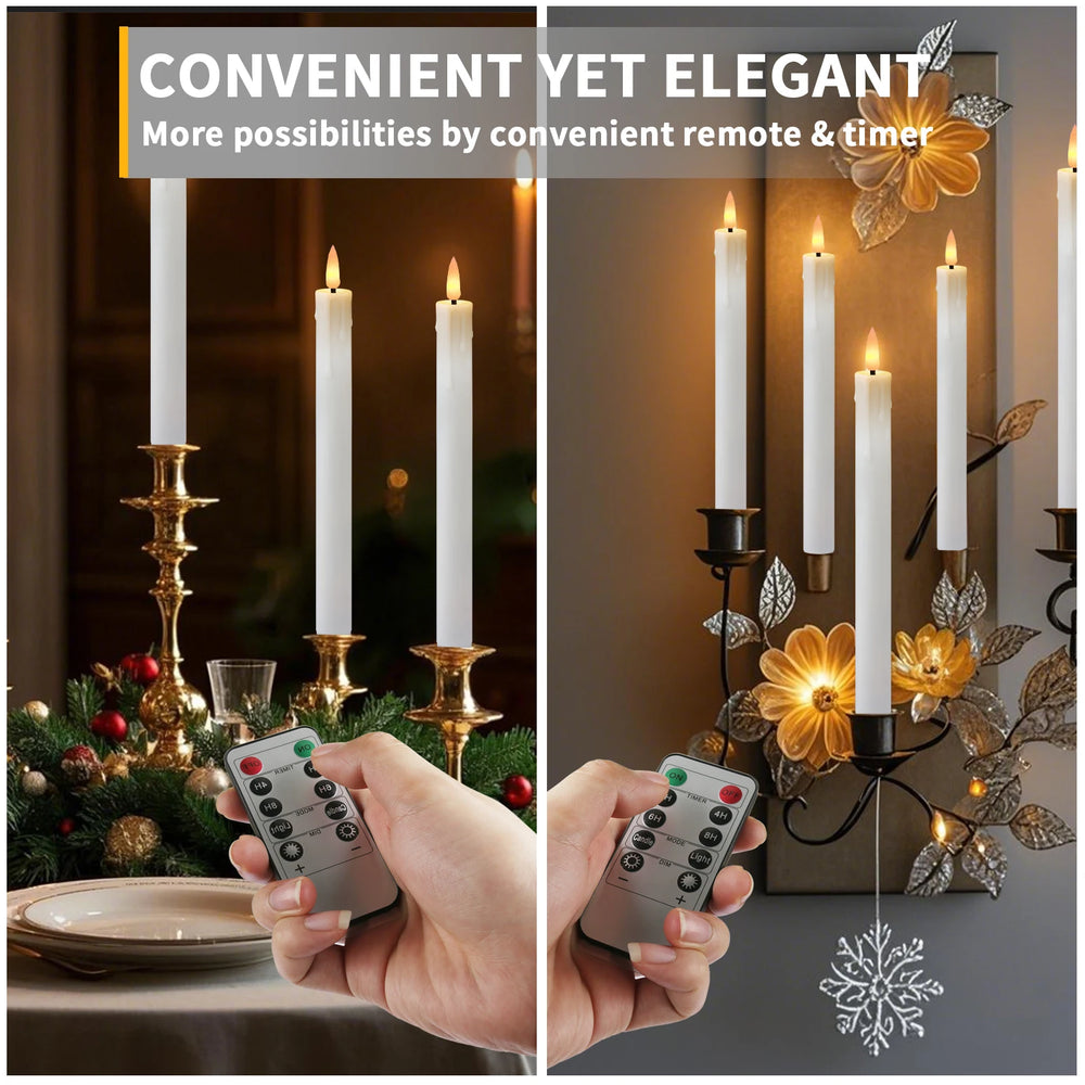 6Pcs Flameless LED Taper Candle Set with Timer and Holders - candletown.net