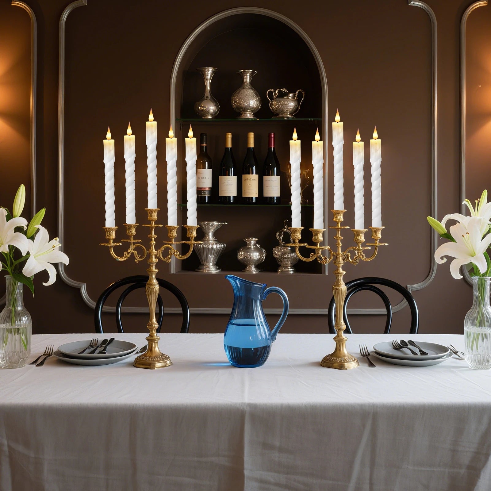 6Pcs Flameless LED Taper Candle Set with Timer and Holders - candletown.net