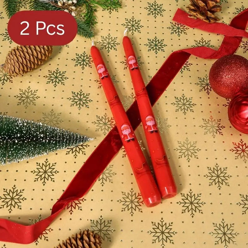 2 Pack Christmas Taper Candles – Santa Claus Pattern - candletown.net