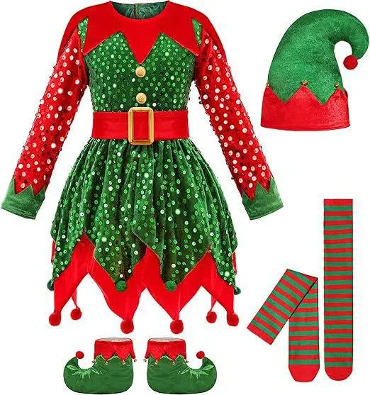 Girls Christmas Elf Costume Set