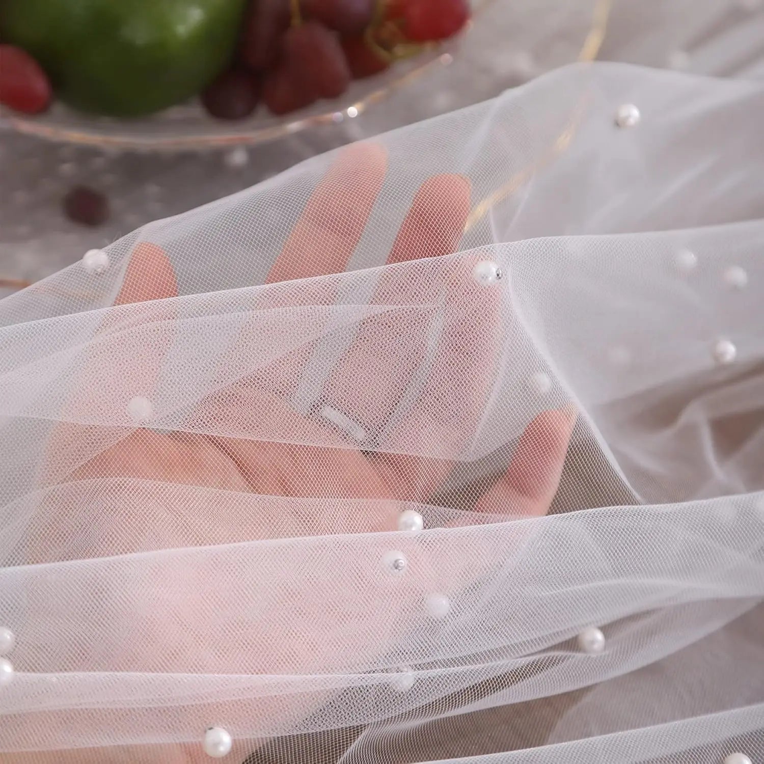 White Pearl Table Runner – Lace Tulle Wedding Decor - candletown.net