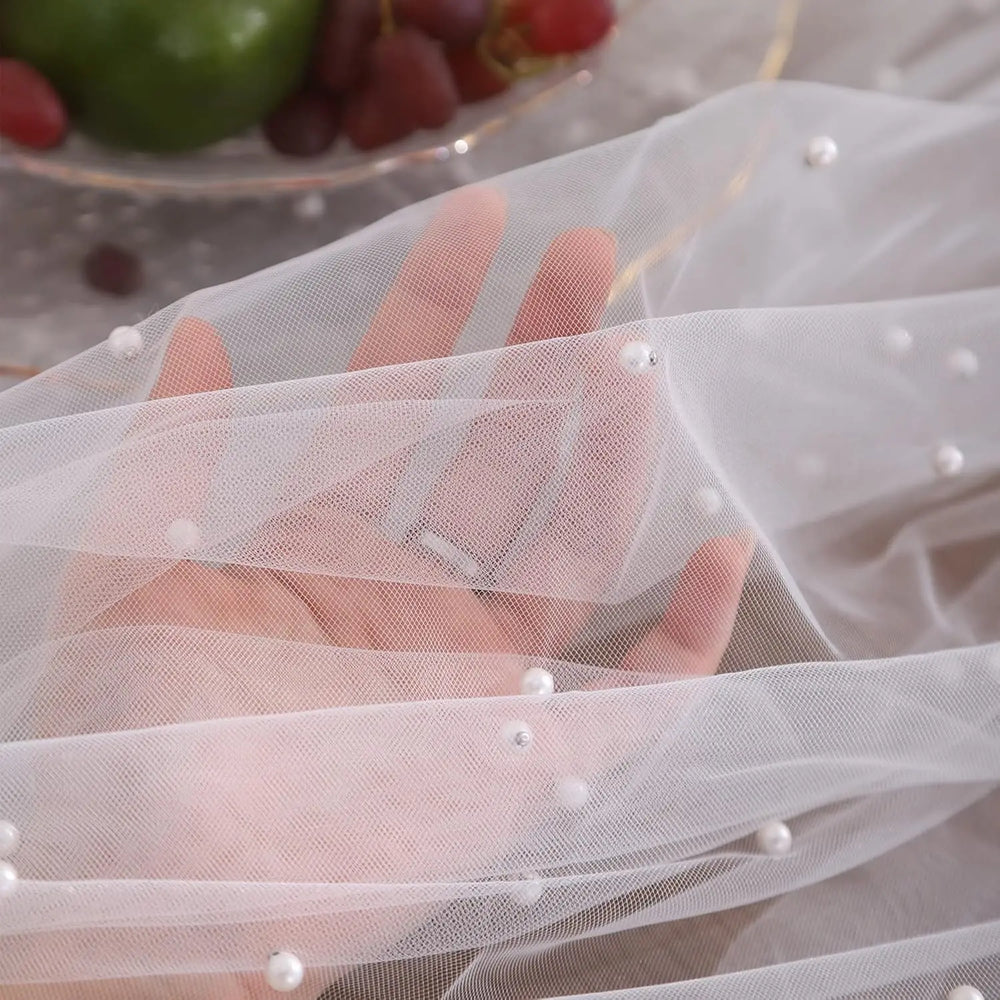 White Pearl Table Runner – Lace Tulle Wedding Decor - candletown.net