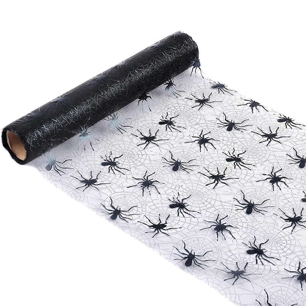 Halloween Mesh Lace Table Runner – Bat, Spider Web & Skull Design - candletown.net